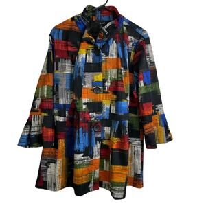 Ali Miles Tunic Top 0X Plus Womens Multicolor Shirt Button Up Colorful Abstract